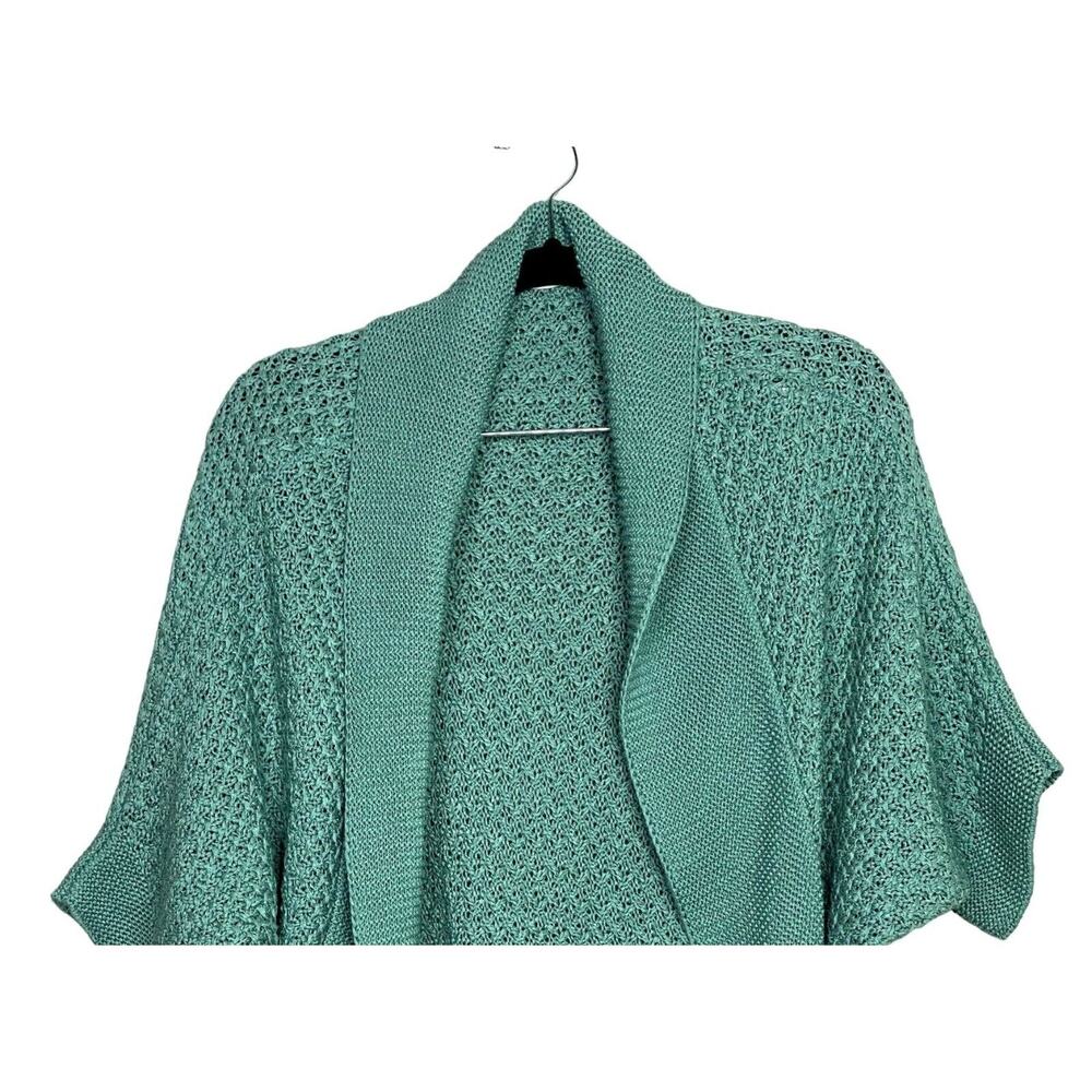 ZARA Slouchy Short Sleeves Knit Cotton Short Cardigan Sweater Open Front M Teal - Picture 4 of 15